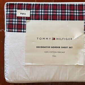 Tommy Hilfiger FULL Size Decorative Border Cotton Sheet Set GREENFIELD PLAID RED